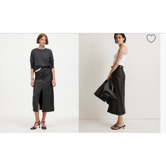 Madewell Womens $498 Leather Midi Skirt Black Size 14 NN408 - Picture 2 of 11